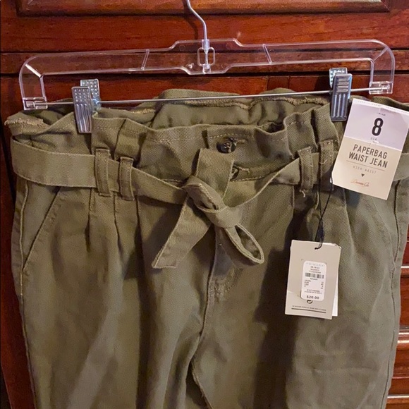 NWT ARMY GREEN PAPERBAG WAIST JEANS - Picture 1 of 4